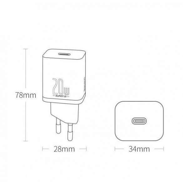 Baseus Super Si 1C snabbladdare USB Typ C 20 W Strömförsörjning vit (CCSUP-B02)