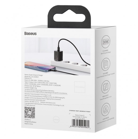 Baseus Super Si 1C snabbladdare USB Typ C 30W Strömförsörjning Snabbladdning svart (CCSUP-J01)