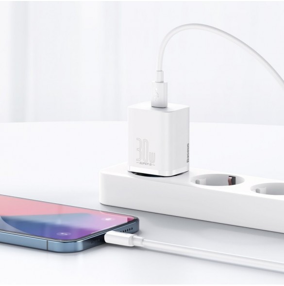 Baseus Super Si 1C snabbladdare USB Typ C 30W Strömförsörjning Snabbladdning vit (CCSUP-J02)