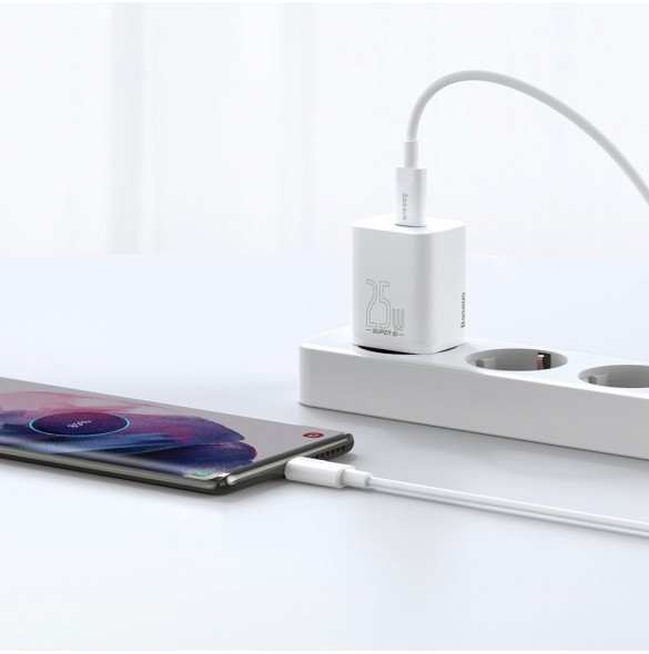 Baseus Super Si 1C snabb väggladdare USB Typ C 25W Power Delivery Quick Charge vit (CCSP020102)