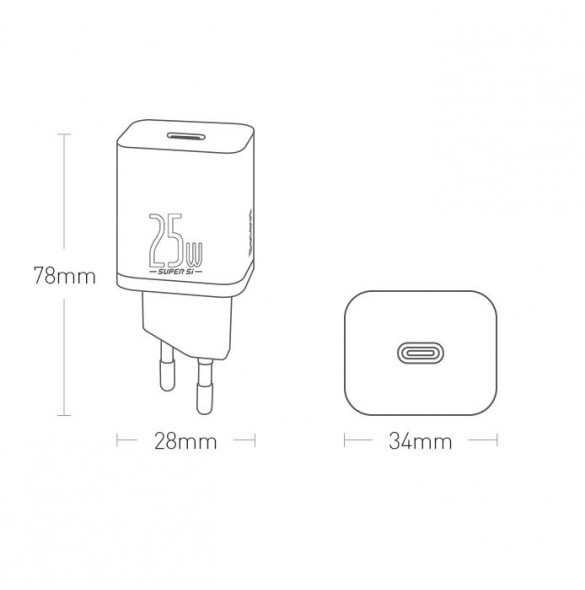 Baseus Super Si 1C snabb väggladdare USB Typ C 25W Power Delivery Quick Charge vit (CCSP020102)