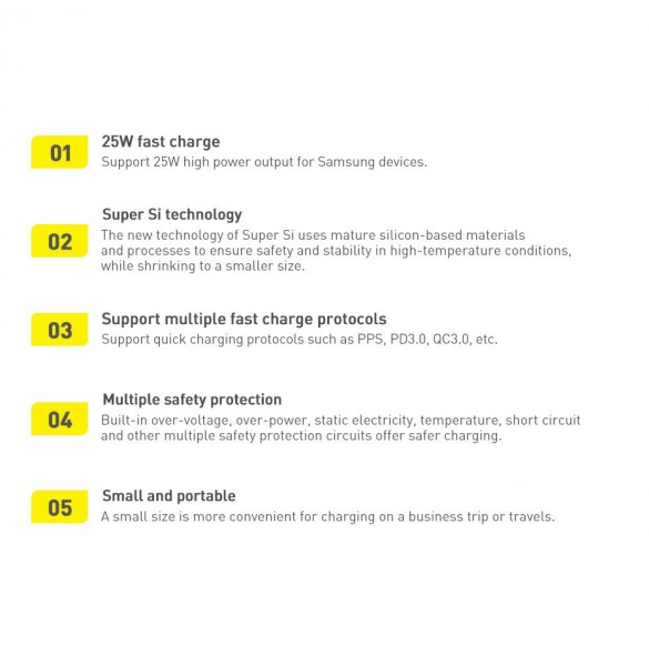 Baseus Super Si 1C snabb väggladdare USB Typ C 25W Power Delivery Quick Charge vit (CCSP020102)