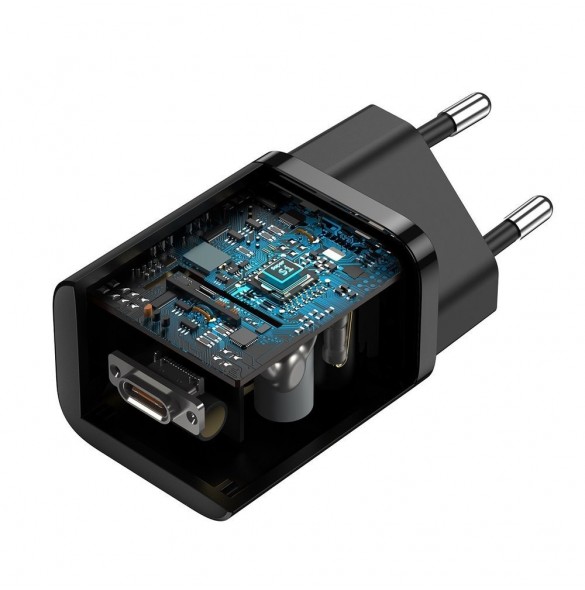 Baseus Super Si snabbladdare Quick Charge 3.0 Strömförsörjning 25W 3A + Kabel USB Typ C - USB Typ C 3A 1m svart (TZCCSUP-L01)