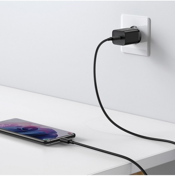 Baseus Super Si snabbladdare Quick Charge 3.0 Strömförsörjning 25W 3A + Kabel USB Typ C - USB Typ C 3A 1m svart (TZCCSUP-L01)