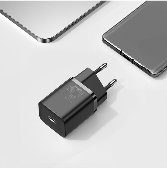Baseus Super Si snabbladdare Quick Charge 3.0 Strömförsörjning 25W 3A + Kabel USB Typ C - USB Typ C 3A 1m svart (TZCCSUP-L01)