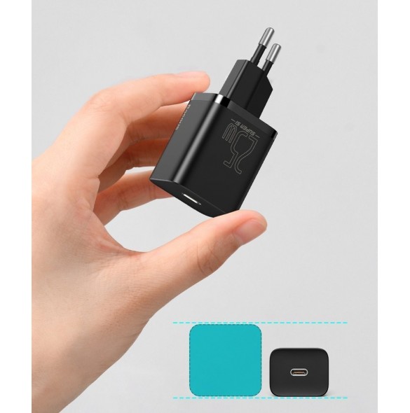Baseus Super Si snabbladdare Quick Charge 3.0 Strömförsörjning 25W 3A + Kabel USB Typ C - USB Typ C 3A 1m svart (TZCCSUP-L01)