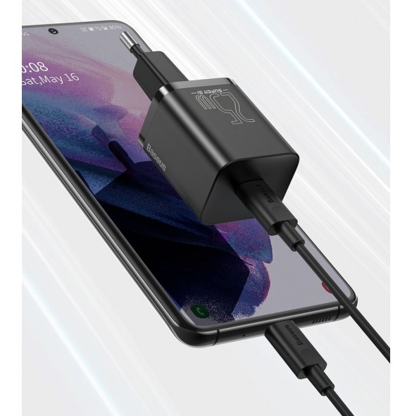 Baseus Super Si snabbladdare Quick Charge 3.0 Strömförsörjning 25W 3A + Kabel USB Typ C - USB Typ C 3A 1m svart (TZCCSUP-L01)