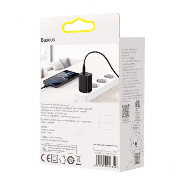 Baseus Super Si Pro snabbladdare USB / USB Typ C 30W Strömförsörjning Snabbladdning svart (CCSUPP-E01)