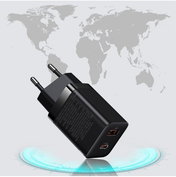 Baseus Super Si Pro snabbladdare USB / USB Typ C 30W Strömförsörjning Snabbladdning svart (CCSUPP-E01)