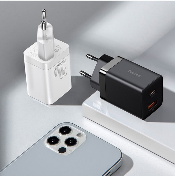 Baseus Super Si Pro snabbladdare USB / USB Typ C 30W Strömförsörjning Snabbladdning svart (CCSUPP-E01)