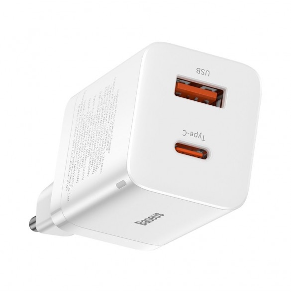 Baseus Super Si Pro USB / USB Typ C Snabbladdare 30W Strömförsörjning Snabbladdning vit (CCSUPP-E02)