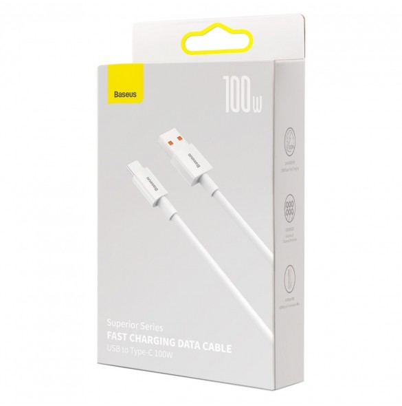 Baseus Superior Series-kabel med snabbladdning USB-A - USB-C 100W 480Mbps 1m vit