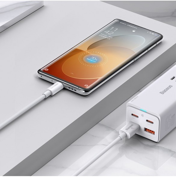Baseus Superior Series SUPERVOOC USB-A till USB-C 65W 1m kabel vit