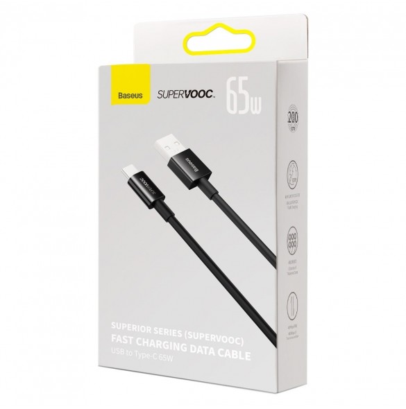 Baseus Superior Series SUPERVOOC USB-A till USB-C kabel 65W 2m svart