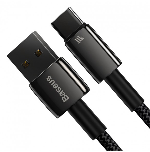 Baseus Tungsten Gold-kabel USB-A - USB-C 480Mb/s 100W 1m svart (CAWJ000001)