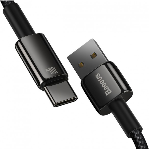 Baseus Tungsten Gold-kabel USB-A - USB-C 480Mb/s 100W 2m svart (CAWJ000101)