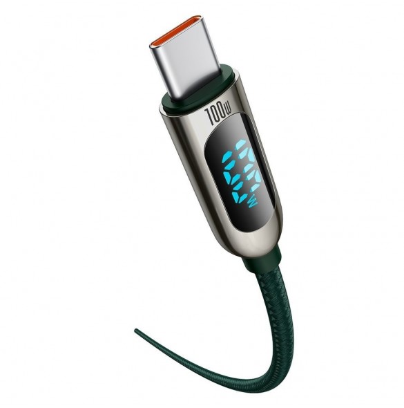 Baseus USB Typ C - USB Typ C-kabel 100 W (20 V / 5 A) 1 m Strömförsörjning med skärm effektmätare grön (CATSK-B06)