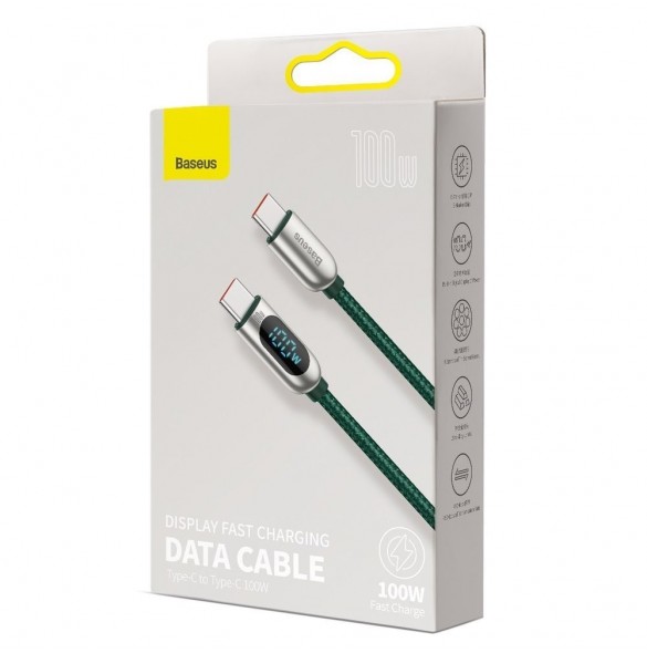 Baseus USB Typ C - USB Typ C-kabel 100 W (20 V / 5 A) 1 m Strömförsörjning med skärm effektmätare grön (CATSK-B06)