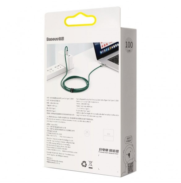 Baseus USB Typ C - USB Typ C-kabel 100 W (20 V / 5 A) 1 m Strömförsörjning med skärm effektmätare grön (CATSK-B06)