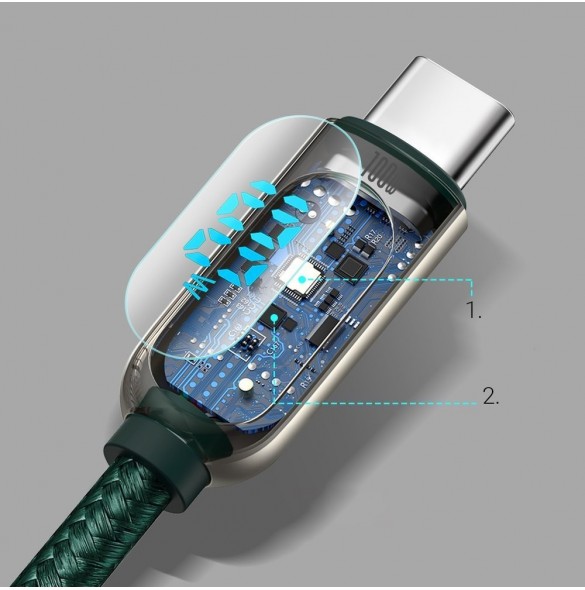 Baseus USB Typ C - USB Typ C-kabel 100 W (20 V / 5 A) 1 m Strömförsörjning med skärm effektmätare grön (CATSK-B06)
