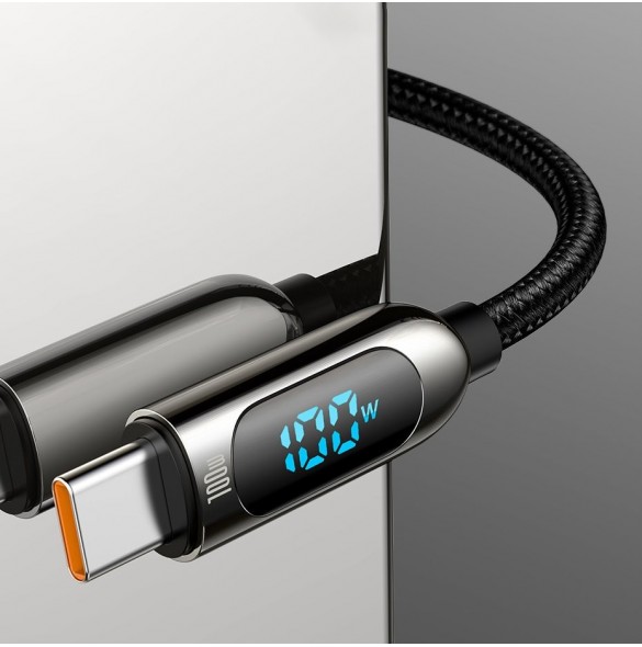 Baseus USB Typ C - USB Typ C-kabel 100 W (20 V / 5 A) 1 m Strömförsörjning med skärm effektmätare grön (CATSK-B06)