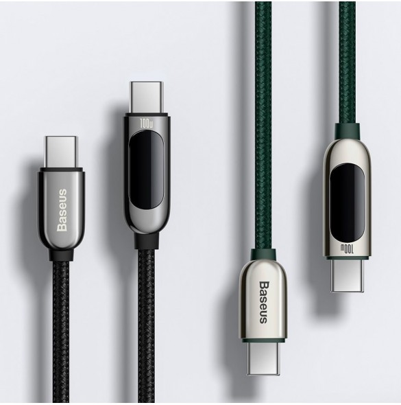 Baseus USB Typ C - USB Typ C-kabel 100 W (20 V / 5 A) 1 m Strömförsörjning med skärm effektmätare grön (CATSK-B06)
