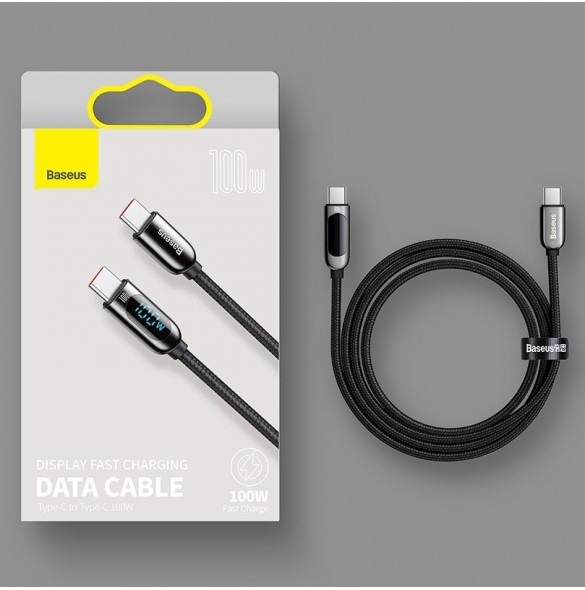 Baseus USB Typ C - USB Typ C-kabel 100 W (20 V / 5 A) 1 m Strömförsörjning med skärm effektmätare grön (CATSK-B06)