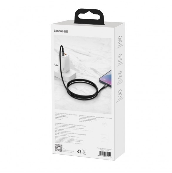Baseus USB Typ C - USB Typ C-kabel Strömleverans Snabbladdning 100 W 5 A 2 m svart (CATWJ-A01)