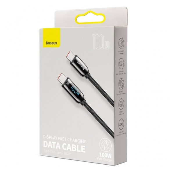Baseus USB Type C-kabel - USB Type C 100W (20V / 5A) Strömförsörjning med skärmeffektmätare 2m svart (CATSK-C01)