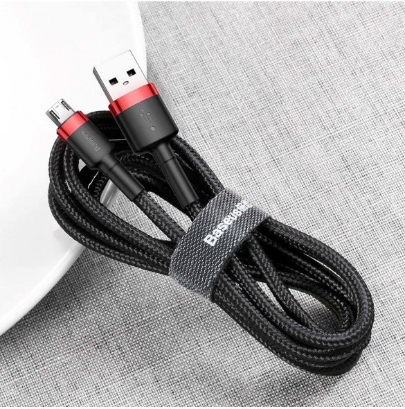 Baseus Cafule Kabel slitstark nylonkabel USB / micro USB 1.5A 2M svart-röd (CAMKLF-C91)