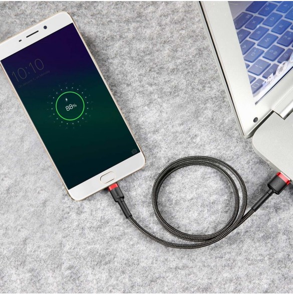 Baseus Cafule Kabel slitstark nylonkabel USB / micro USB 1.5A 2M svart-röd (CAMKLF-C91)