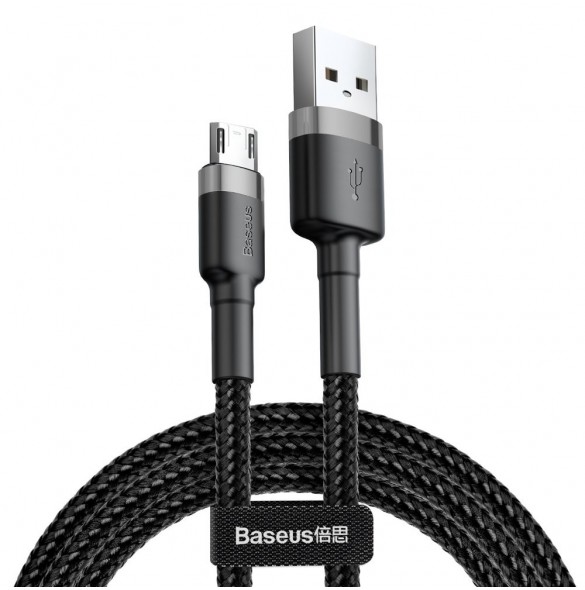 Baseus Cafule Kabel slitstark nylonkabel USB / micro USB 2A 3M svart-grå (CAMKLF-HG1)