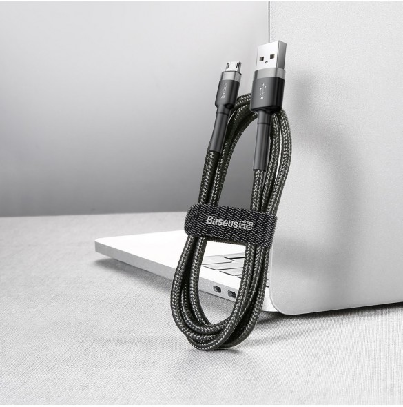 Baseus Cafule Kabel slitstark nylonkabel USB / micro USB 2A 3M svart-grå (CAMKLF-HG1)