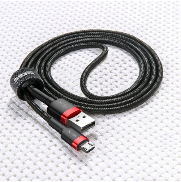 Baseus Cafule Kabel slitstark nylonkabel USB / micro USB 2A 3M svart-grå (CAMKLF-HG1)