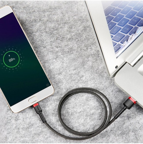 Baseus Cafule Kabel slitstark nylonkabel USB / micro USB 2A 3M svart-grå (CAMKLF-HG1)