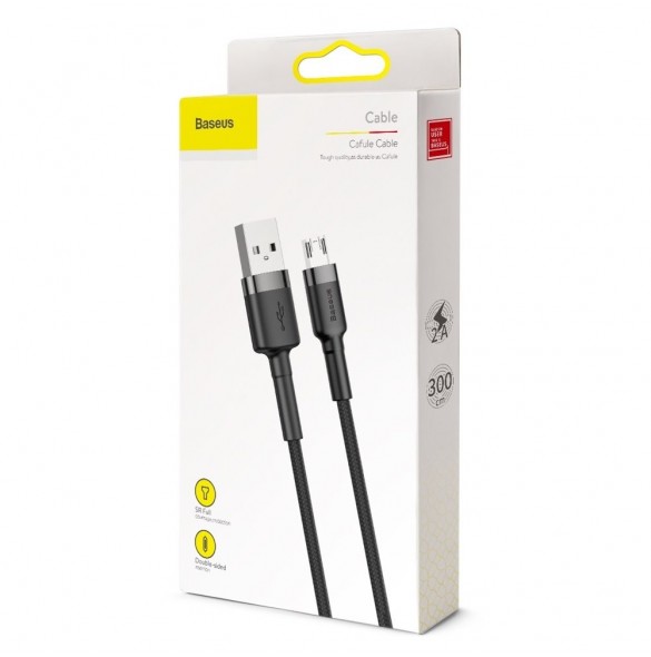Baseus Cafule Kabel slitstark nylonkabel USB / micro USB 2A 3M svart-grå (CAMKLF-HG1)