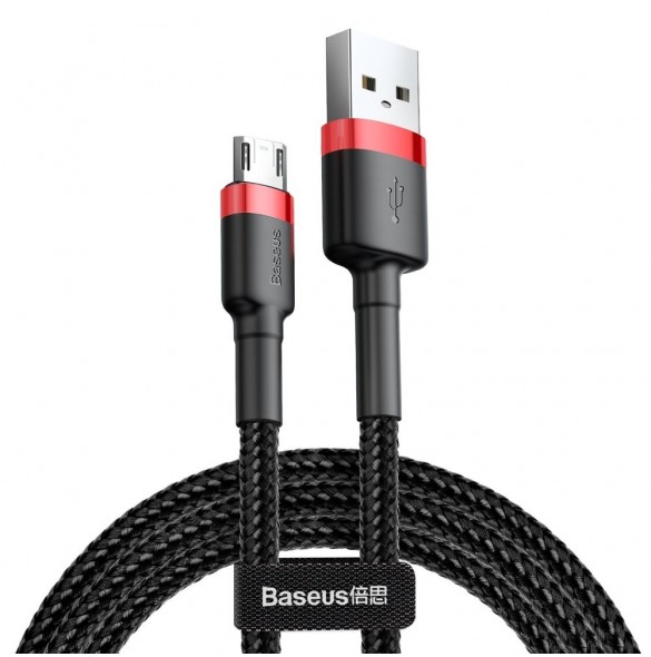 Baseus Cafule Kabel slitstark nylonkabel USB / micro USB 2A 3M svart-röd (CAMKLF-H91)