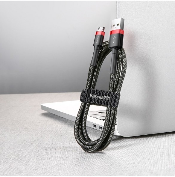 Baseus Cafule Kabel slitstark nylonkabel USB / micro USB 2A 3M svart-röd (CAMKLF-H91)