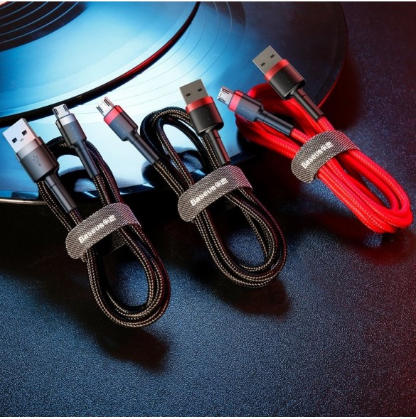 Baseus Cafule Kabel slitstark nylonkabel USB / micro USB 2A 3M svart-röd (CAMKLF-H91)