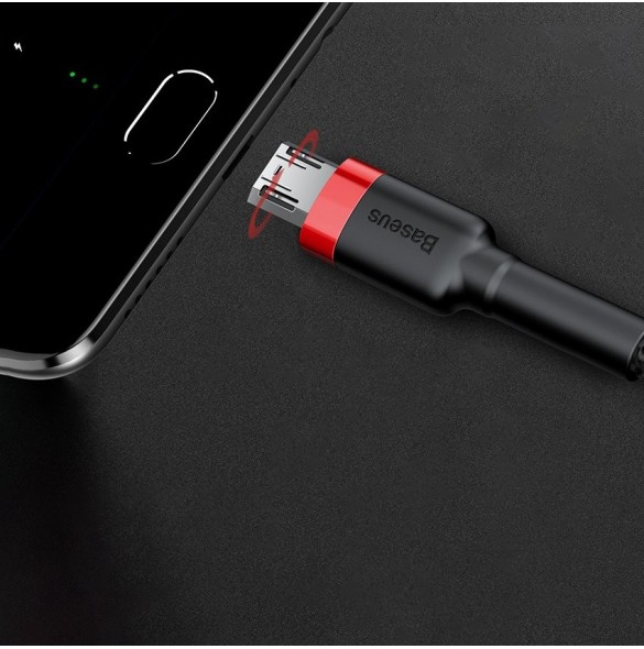 Baseus Cafule Kabel slitstark nylonkabel USB / micro USB 2A 3M svart-röd (CAMKLF-H91)