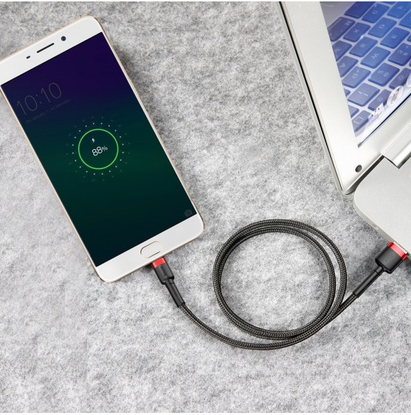 Baseus Cafule Kabel slitstark nylonkabel USB / micro USB 2A 3M svart-röd (CAMKLF-H91)