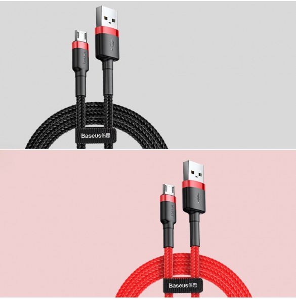 Baseus Cafule Kabel slitstark nylonkabel USB / micro USB 2A 3M svart-röd (CAMKLF-H91)