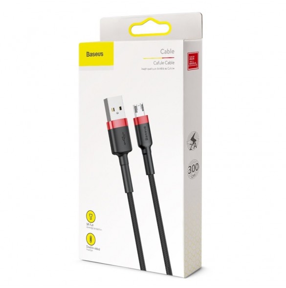 Baseus Cafule Kabel slitstark nylonkabel USB / micro USB 2A 3M svart-röd (CAMKLF-H91)