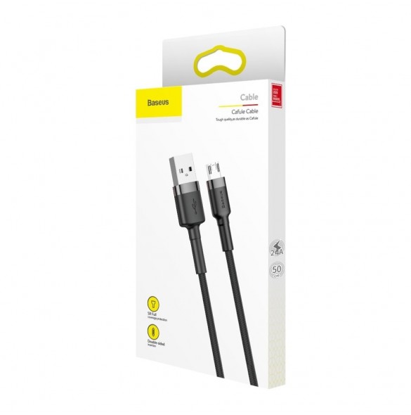 Baseus Cafule Kabel slitstark nylonkabel USB / micro USB QC3.0 2.4A 0.5M svart-grå (CAMKLF-AG1)