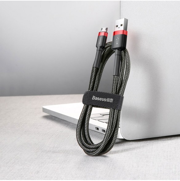 Baseus Cafule Kabel slitstark nylonkabel USB / micro USB QC3.0 2.4A 1M svart-röd (CAMKLF-B91)
