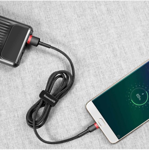 Baseus Cafule Kabel slitstark nylonkabel USB / micro USB QC3.0 2.4A 1M svart-röd (CAMKLF-B91)
