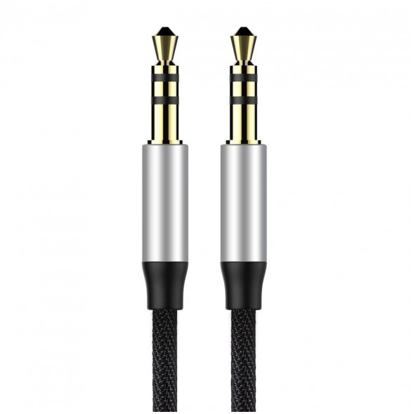Baseus Yiven M30 stereoljudkabel AUX 3,5 mm hane minijack 1,5 m silver-svart (CAM30-CS1)