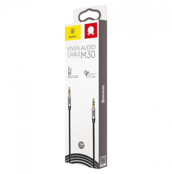Baseus Yiven M30 stereoljudkabel AUX 3,5 mm hane minijack 1,5 m silver-svart (CAM30-CS1)