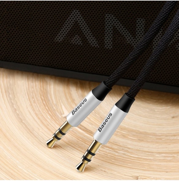 Baseus Yiven M30 stereoljudkabel AUX 3,5 mm hane minijack 1,5 m silver-svart (CAM30-CS1)
