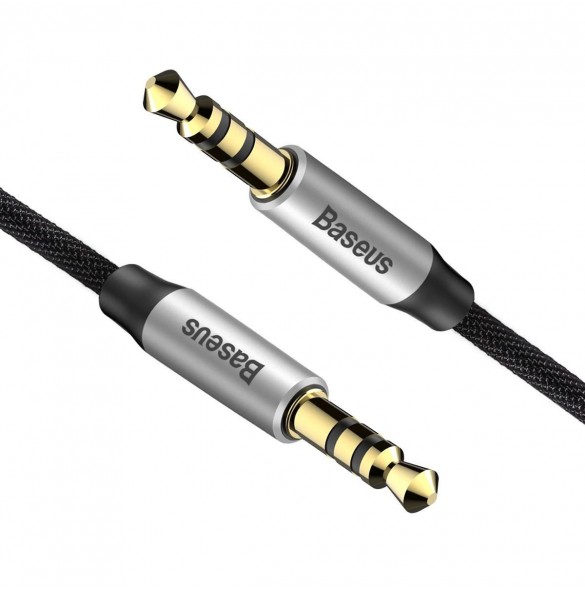 Baseus Yiven M30 stereo AUX 3,5 mm ljudkabel hane minijack 1m silver-svart (CAM30-BS1)